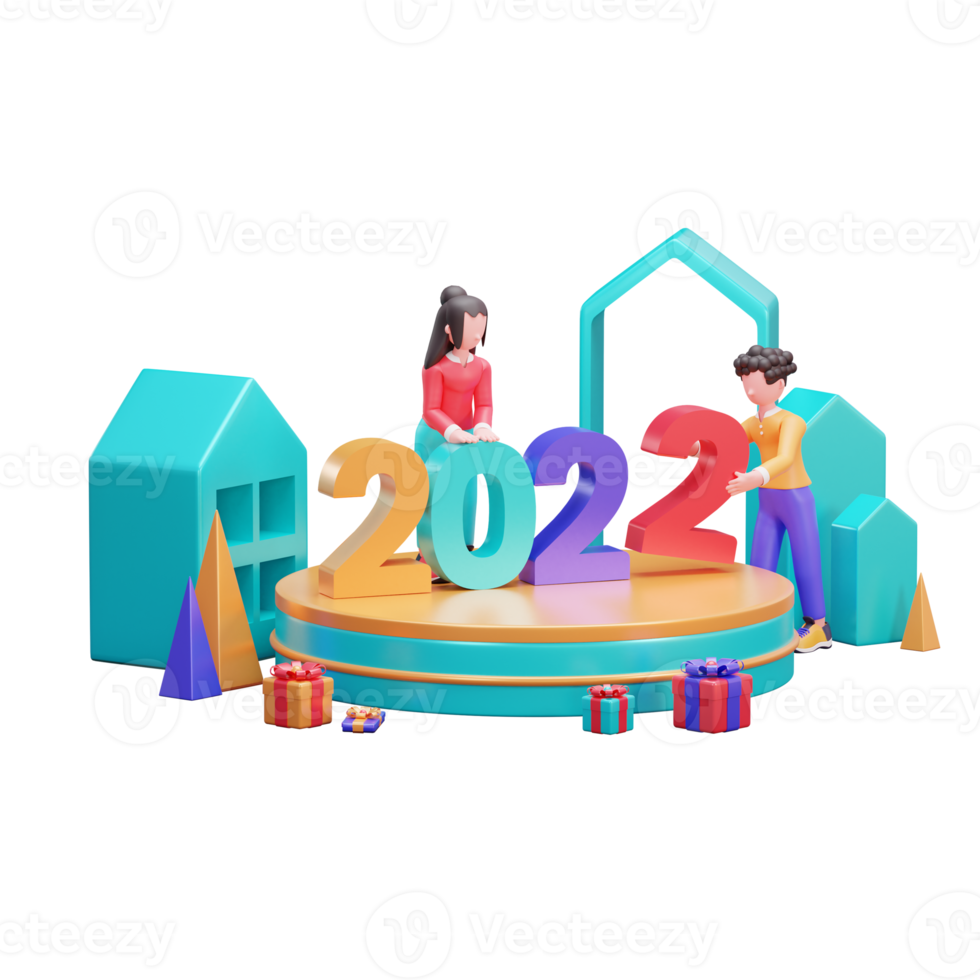 plantilla de banner de feliz año nuevo 2022 con concepto de diseño creativo de ilustración 3d png