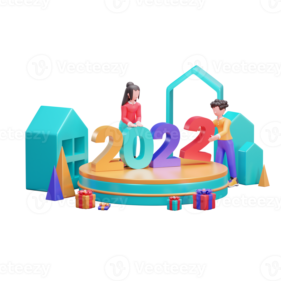 Happy new year 2022 banner template with 3d illustration creative design concept png