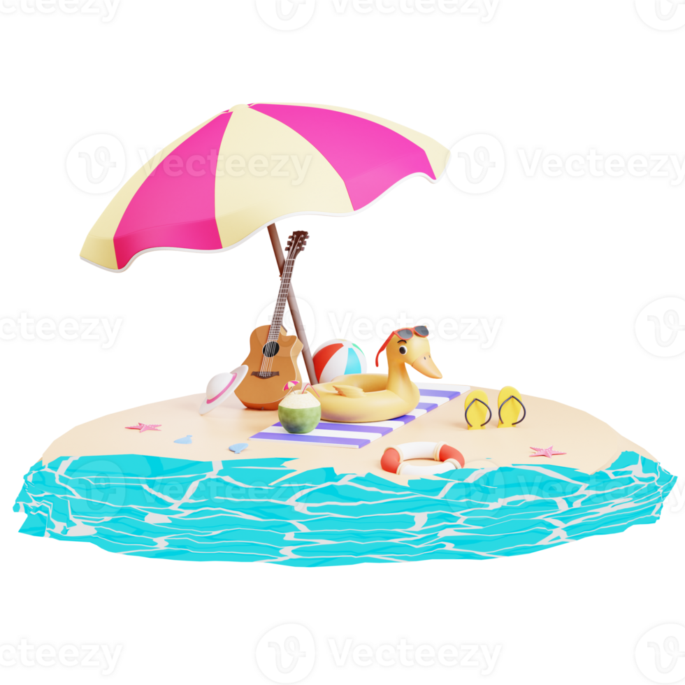 modelo de banner de venda de verão com ilustração 3d png