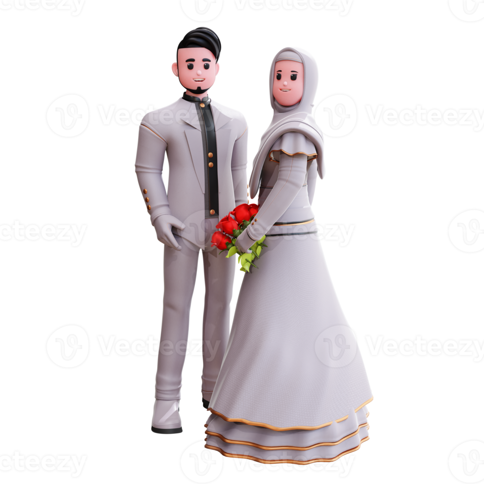 ilustração de casal de noivos de personagem 3d png