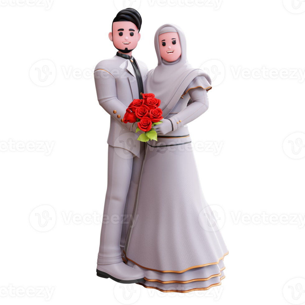 3d character wedding couple illustration png