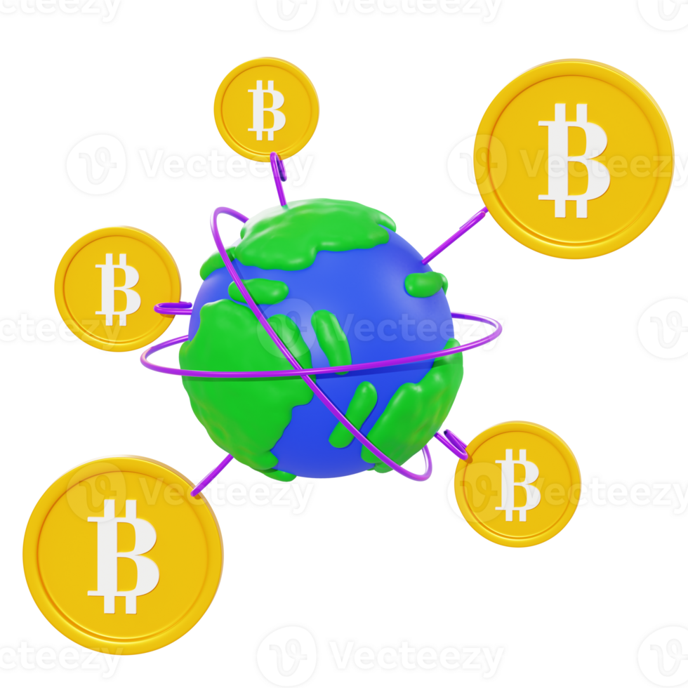 3d illustratie wereldwijde bitcoin-handel png