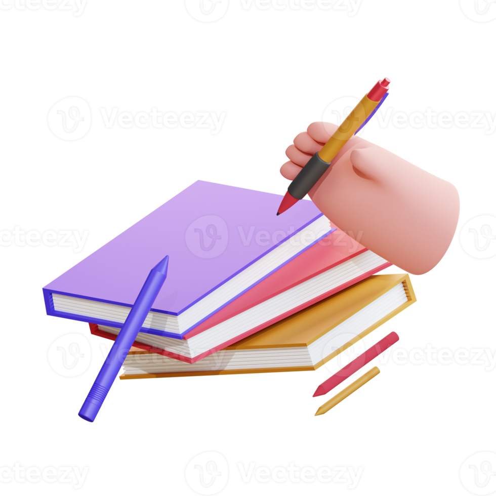 3d icon illustration books with pen png