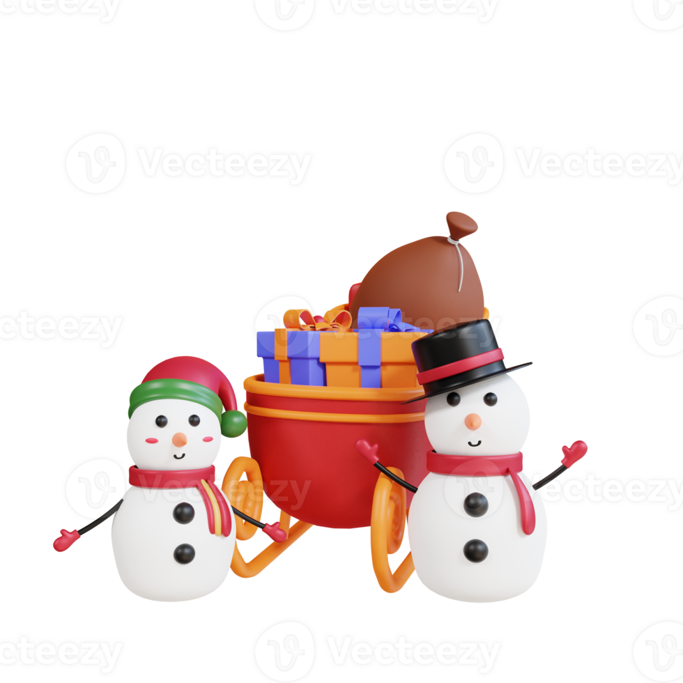 confezione regalo di natale 3D pupazzo di neve con la slitta png