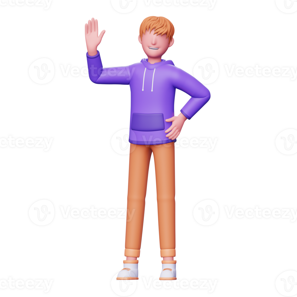3d character young boy saying hello png