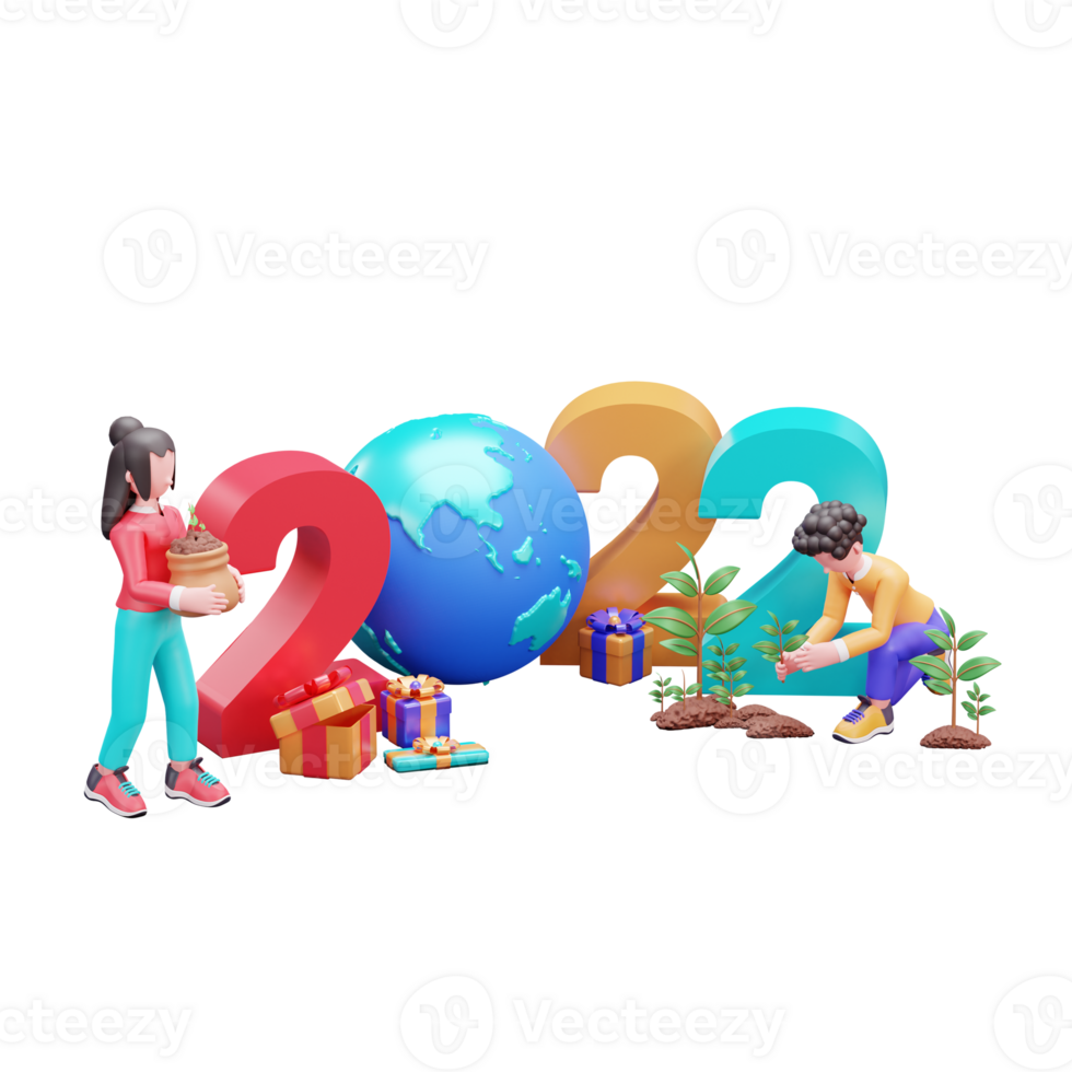 Happy new year 2022 banner template with 3d illustration save the earth design concept png