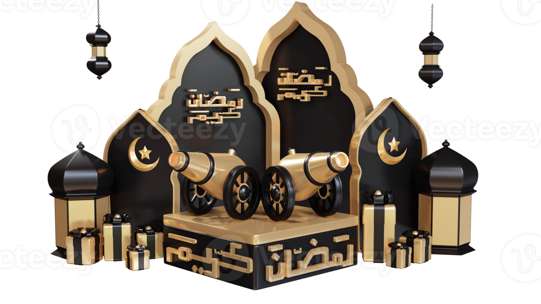 ramadan icon with 3d round podium and canon png