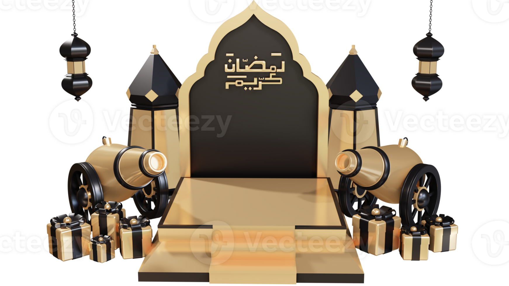 icona del ramadan con podio 3d e tamburo islamico png