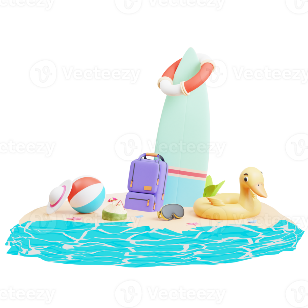 Summer sale banner template with 3d illustration png