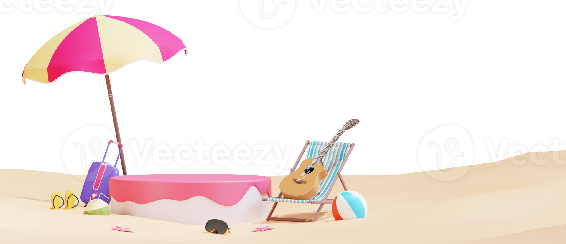 Summer beach banner template with 3d illustration png