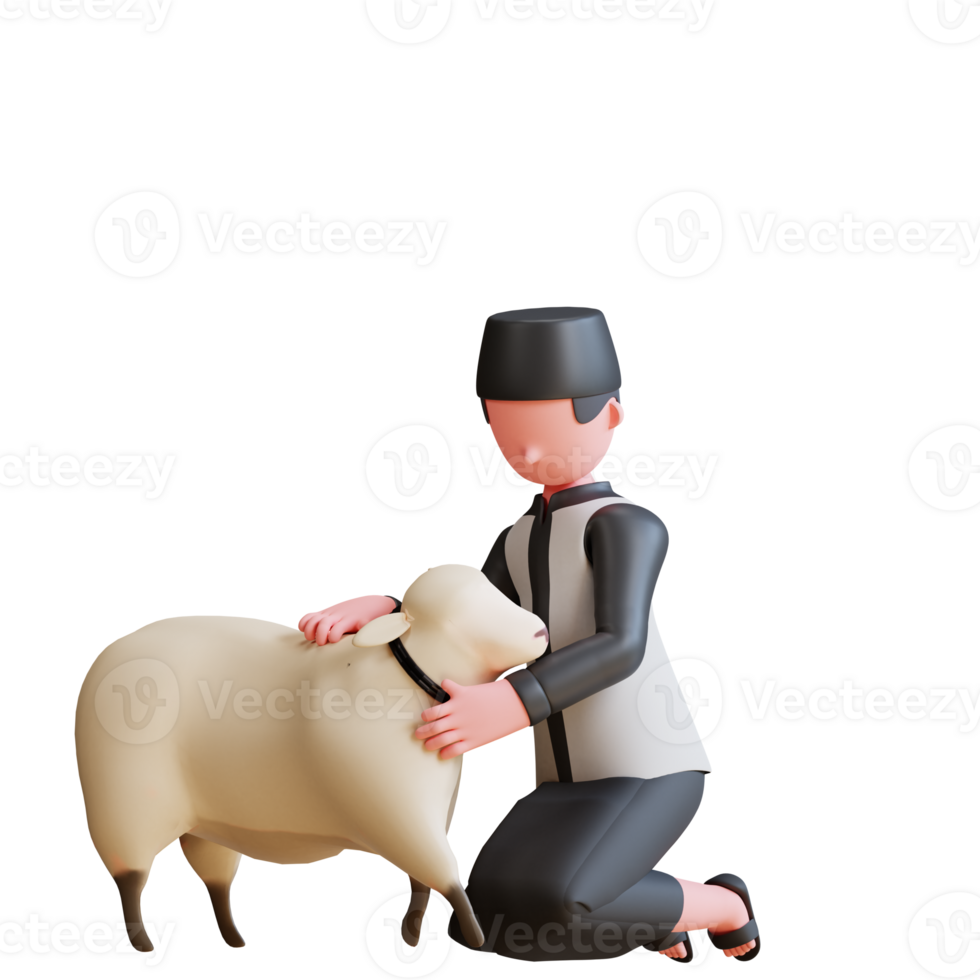 3d character muslim male with lovely sheep to celebrate eid al adha mubarak png