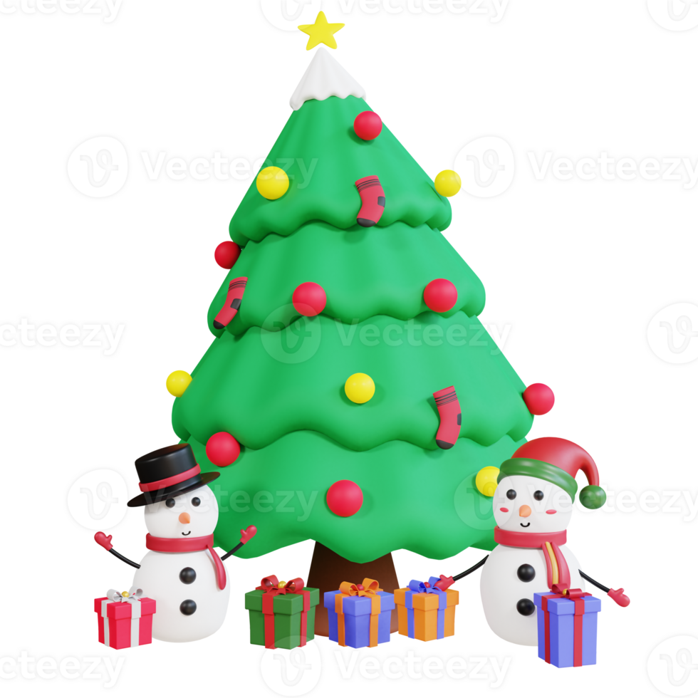 3d icona albero di natale, confezione regalo e pupazzo di neve png
