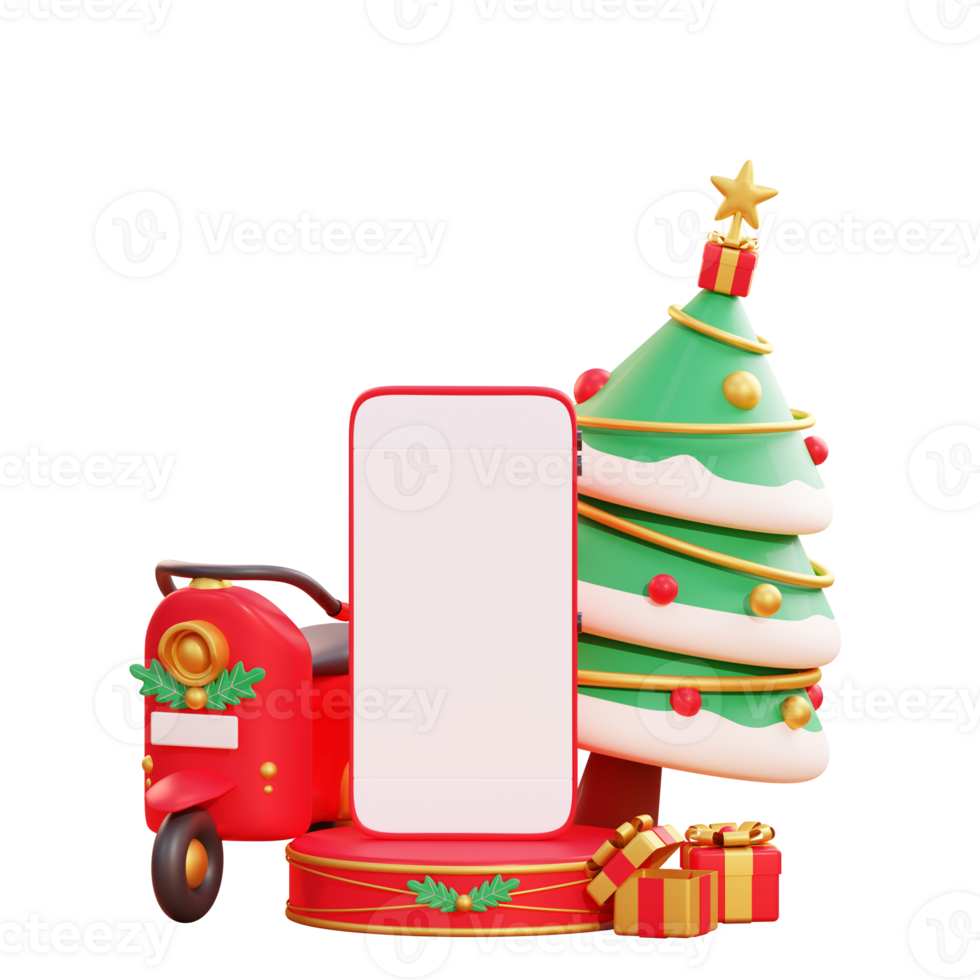 banner de venda flash de feliz natal com smartphone 3d e enfeites de natal png