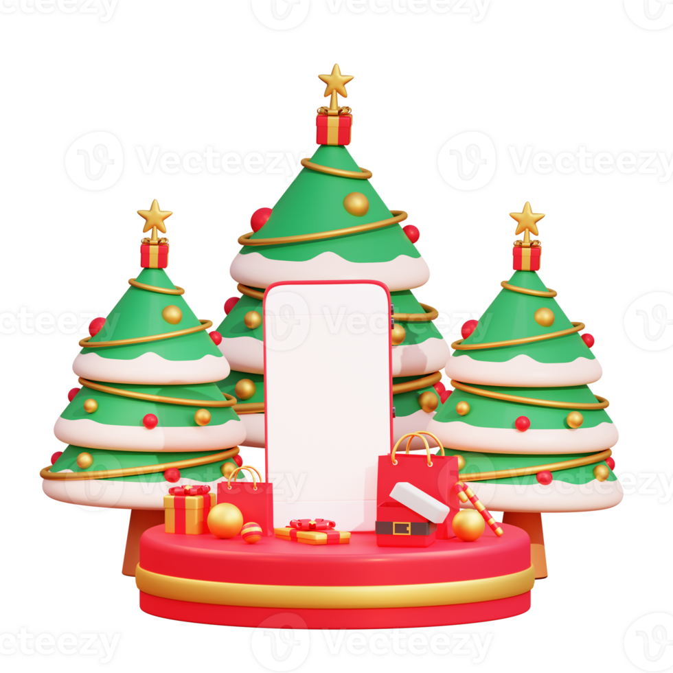 Merry christmas and happy new year with 3d smartphone and christmas ornaments png