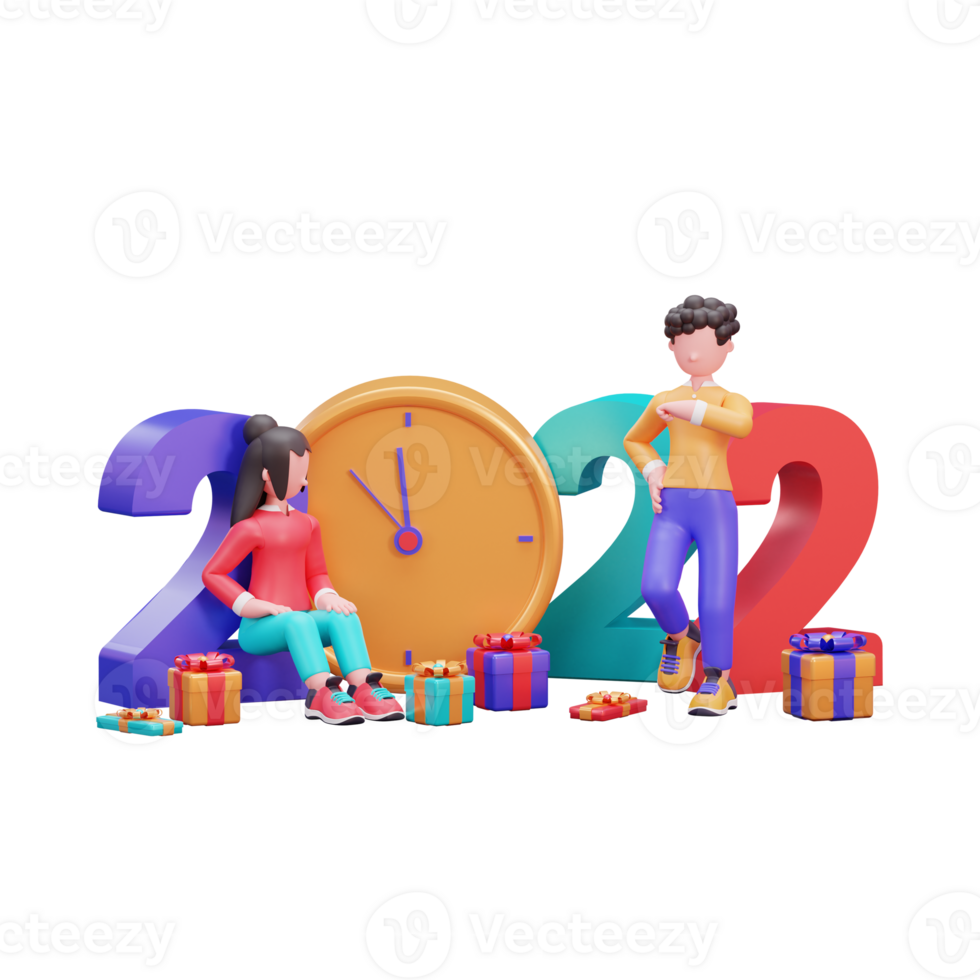 Happy new year 2022 banner template with 3d illustration creative design concept png