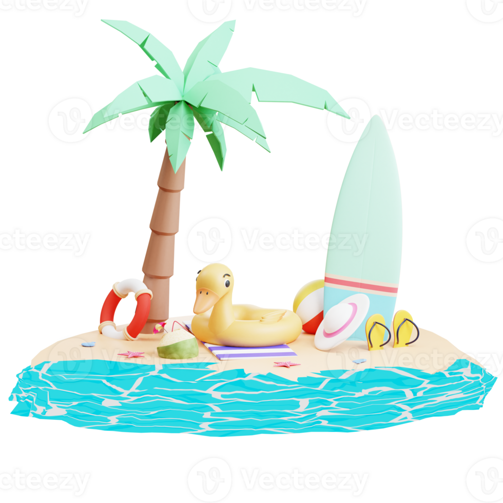 modelo de banner de venda de verão com ilustração 3d png