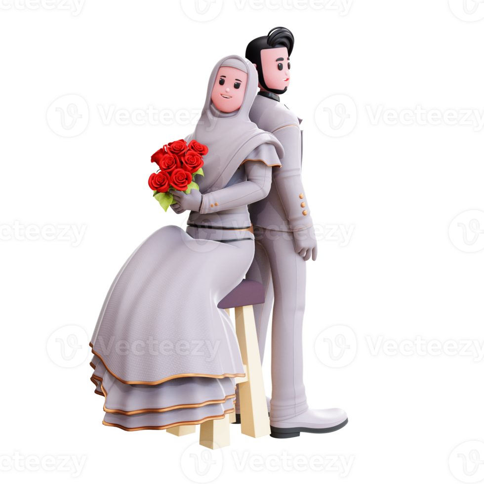 3d character wedding couple illustration png