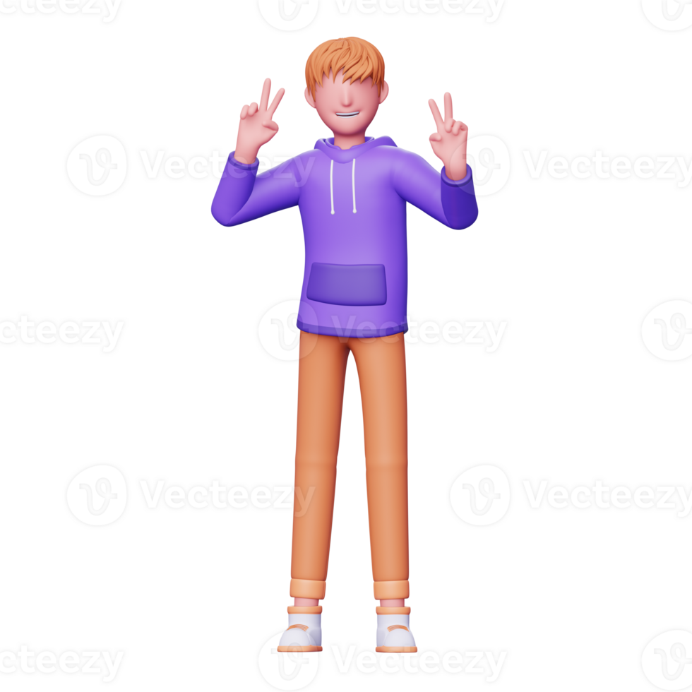 3d character young boy peace pose png