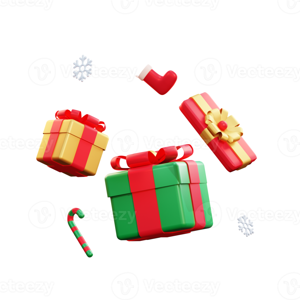 3d christmas giftbox and candy png