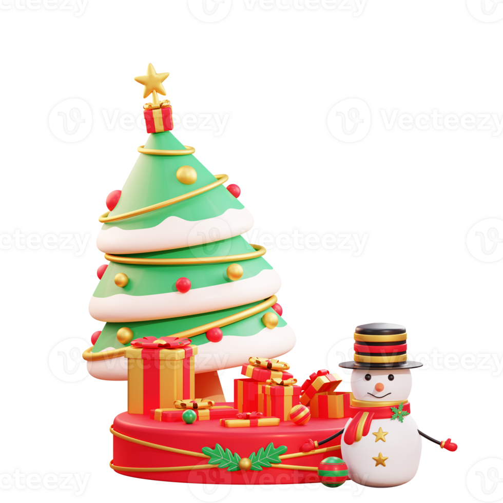 Merry christmas and happy new year with 3d snowman and christmas ornaments png