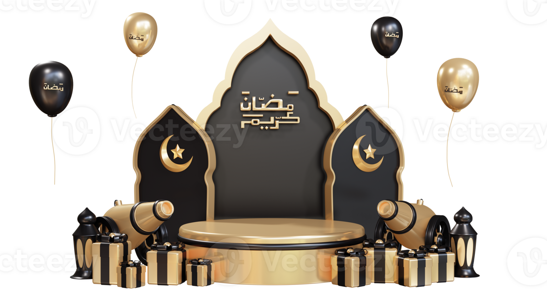 ramadan icon with 3d round podium and canon png