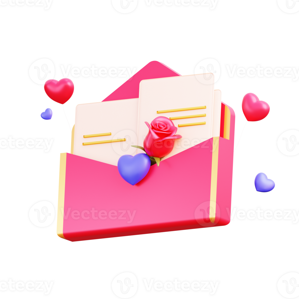 Objeto de amor de correo de San Valentín 3d png