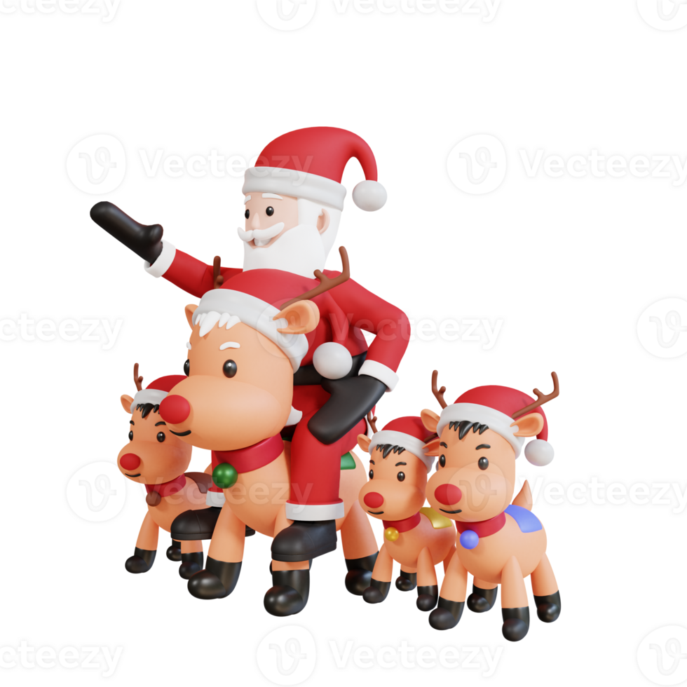 weihnachtsmann-maskottchen 3d-charakter, der rentier reitet png