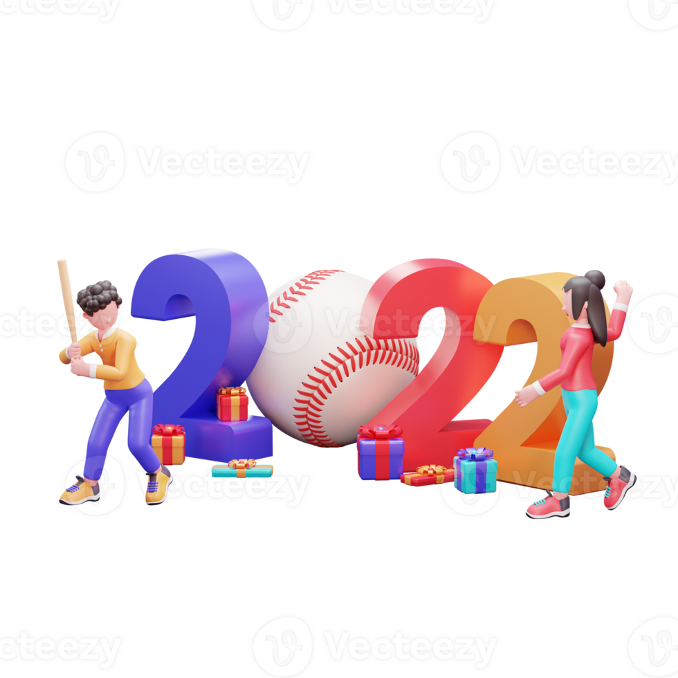 plantilla de banner de feliz año nuevo 2022 con concepto de diseño de béisbol creativo de ilustración 3d png