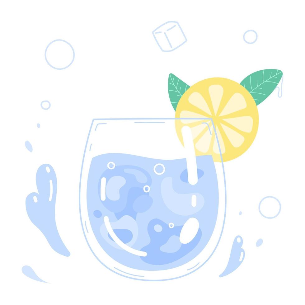 vaso de agua potable y rodaja de limón vector