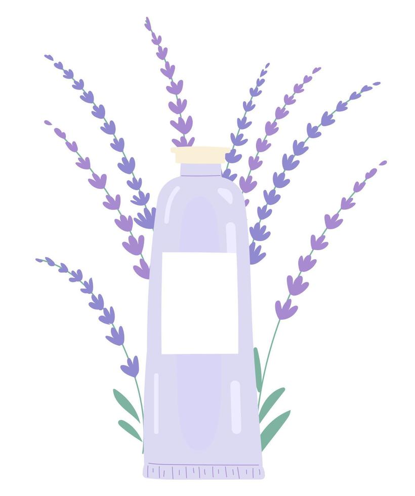 Lilac tube with lavender skin care product. vector