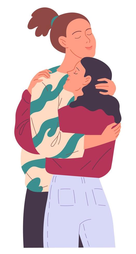 Couple of young people hugging each other tenderly. vector