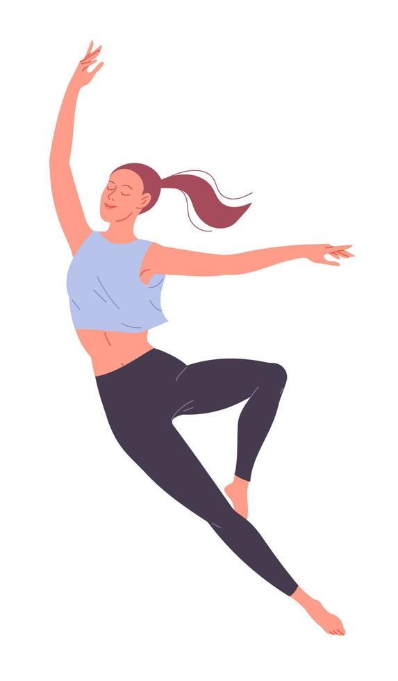 una joven bailarina practica y baila apasionadamente. vector