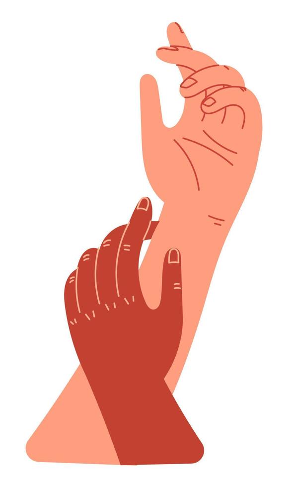 Two hands close-up. Two people joining hands vector