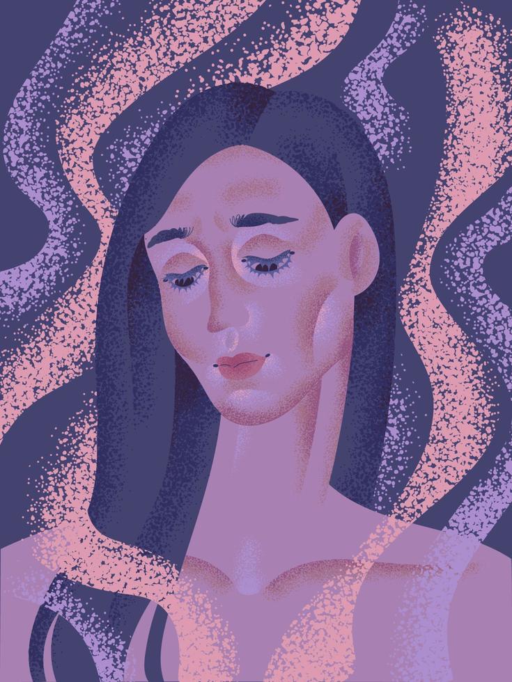 Portrait of a melancholic girl in dark colors. . vector