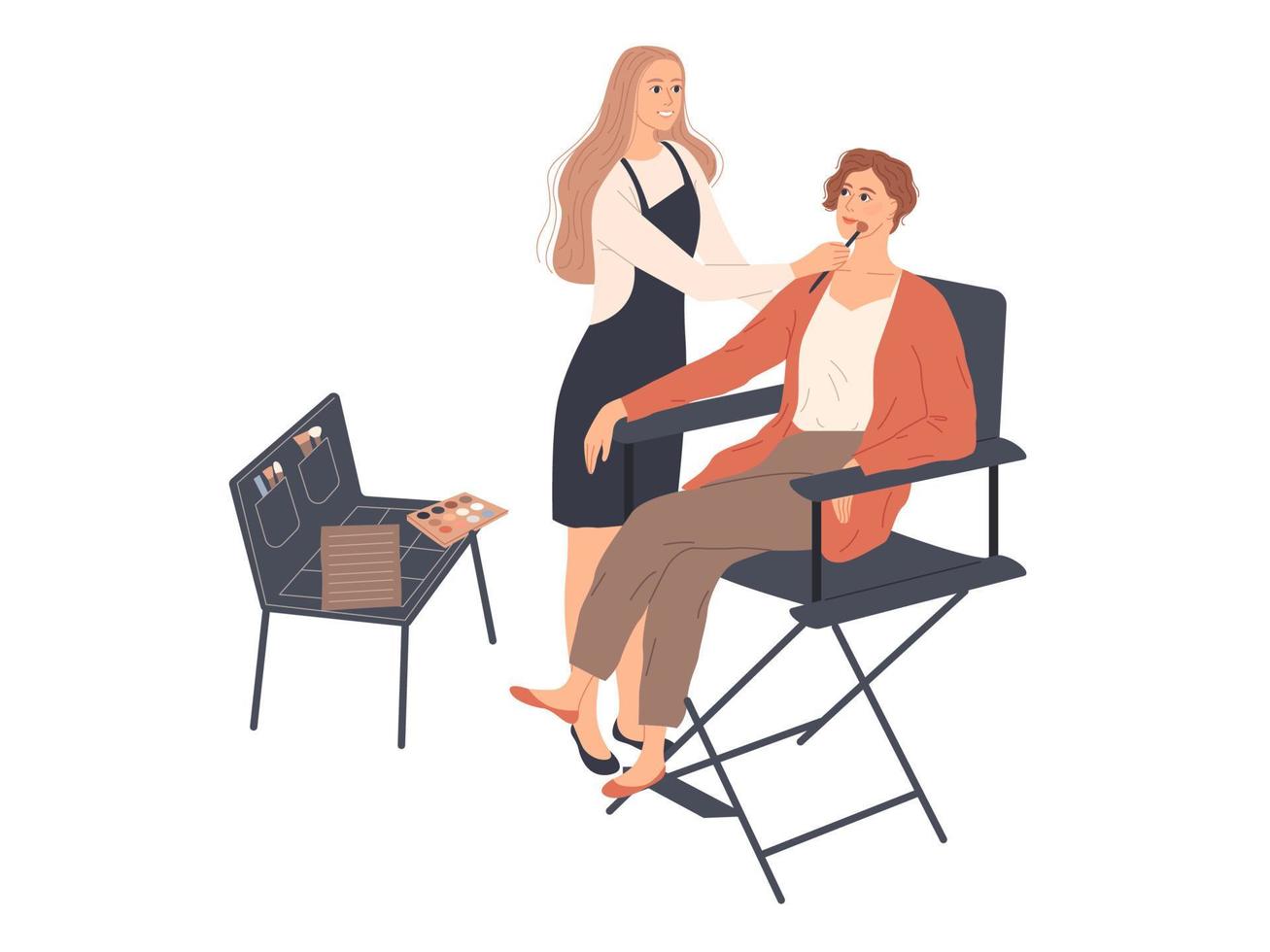 Make-up artist makes makeup for a woman. vector