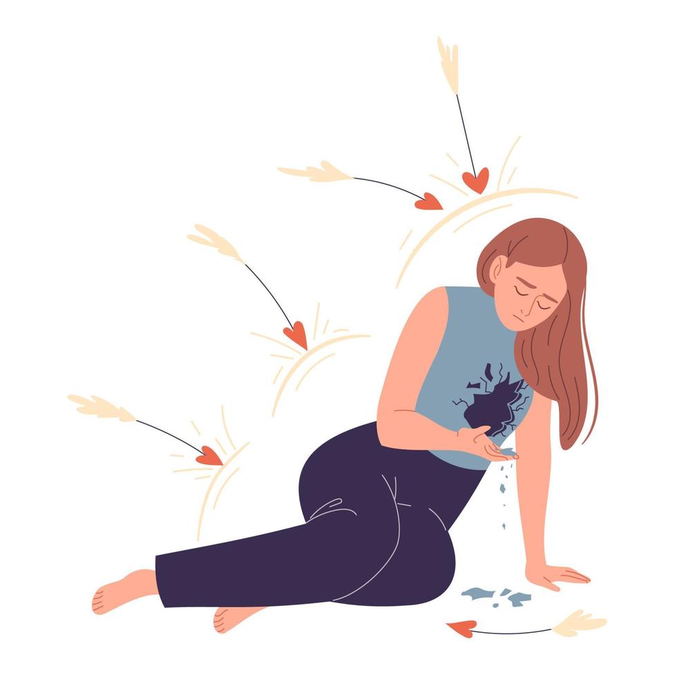 Girl with a broken heart has fallen and is suffering. vector