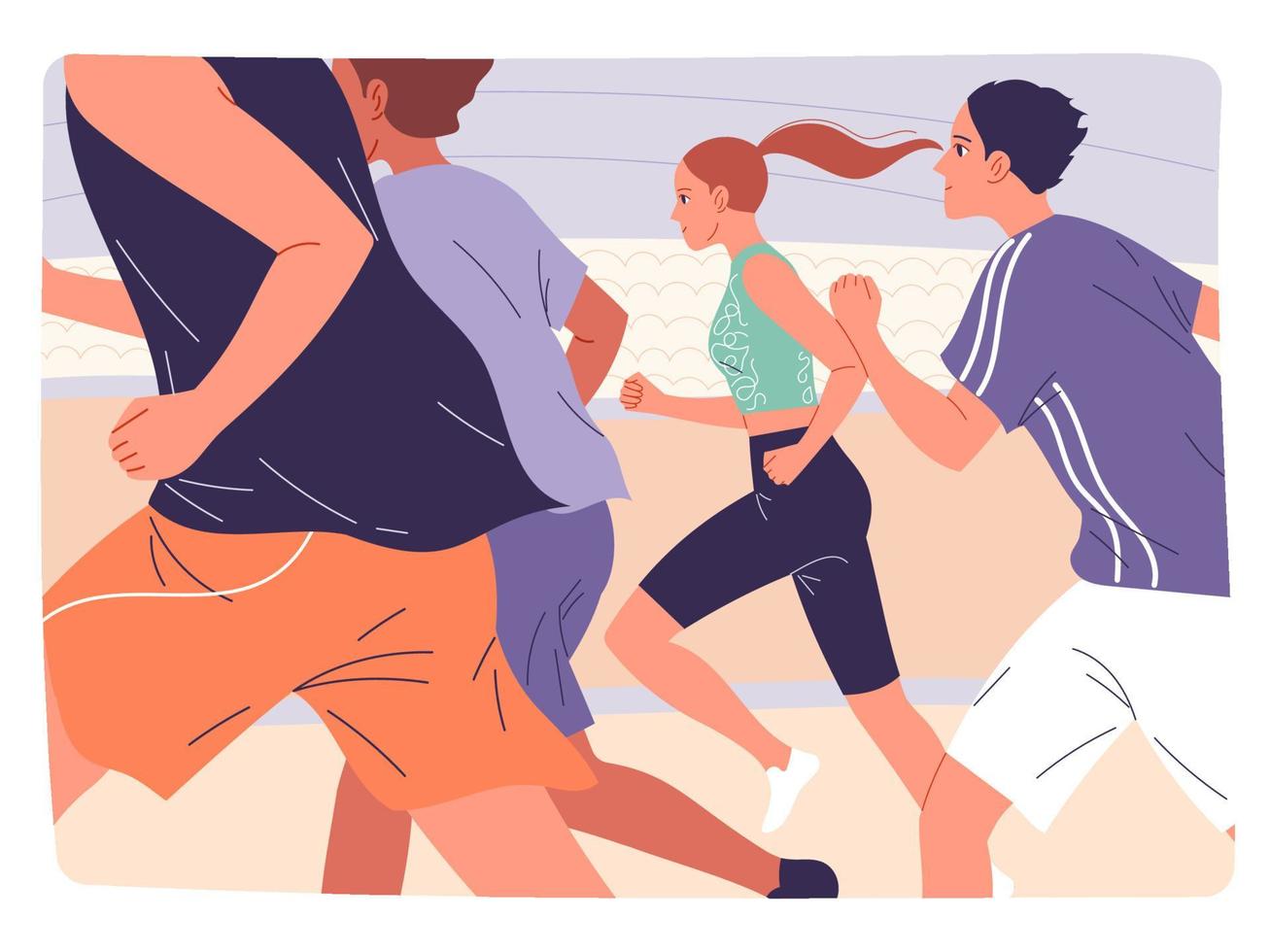 Group of athletes running in the outdoors. vector
