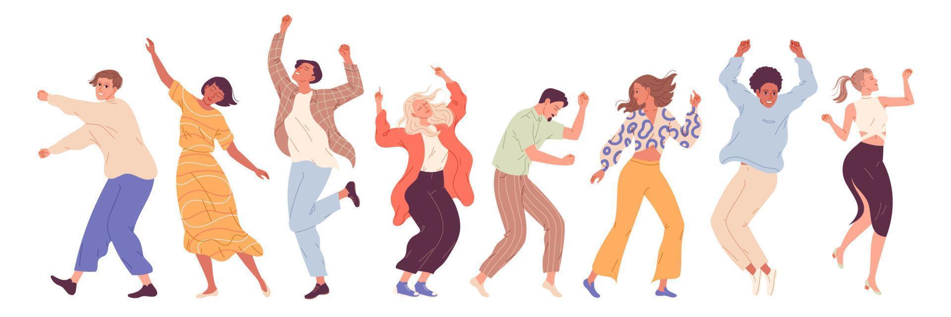 Group of young happy dancing people, dancing characters. Dance party, disco. vector