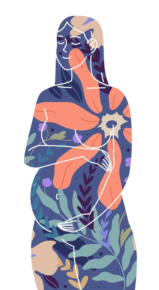 Silhouette of a pregnant woman, the beauty of the inner world. vector