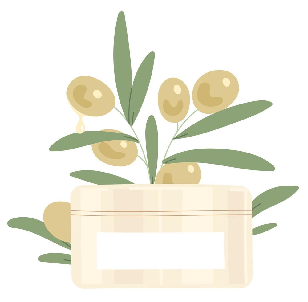 Jar of olive cream moisturizer for face or body. vector