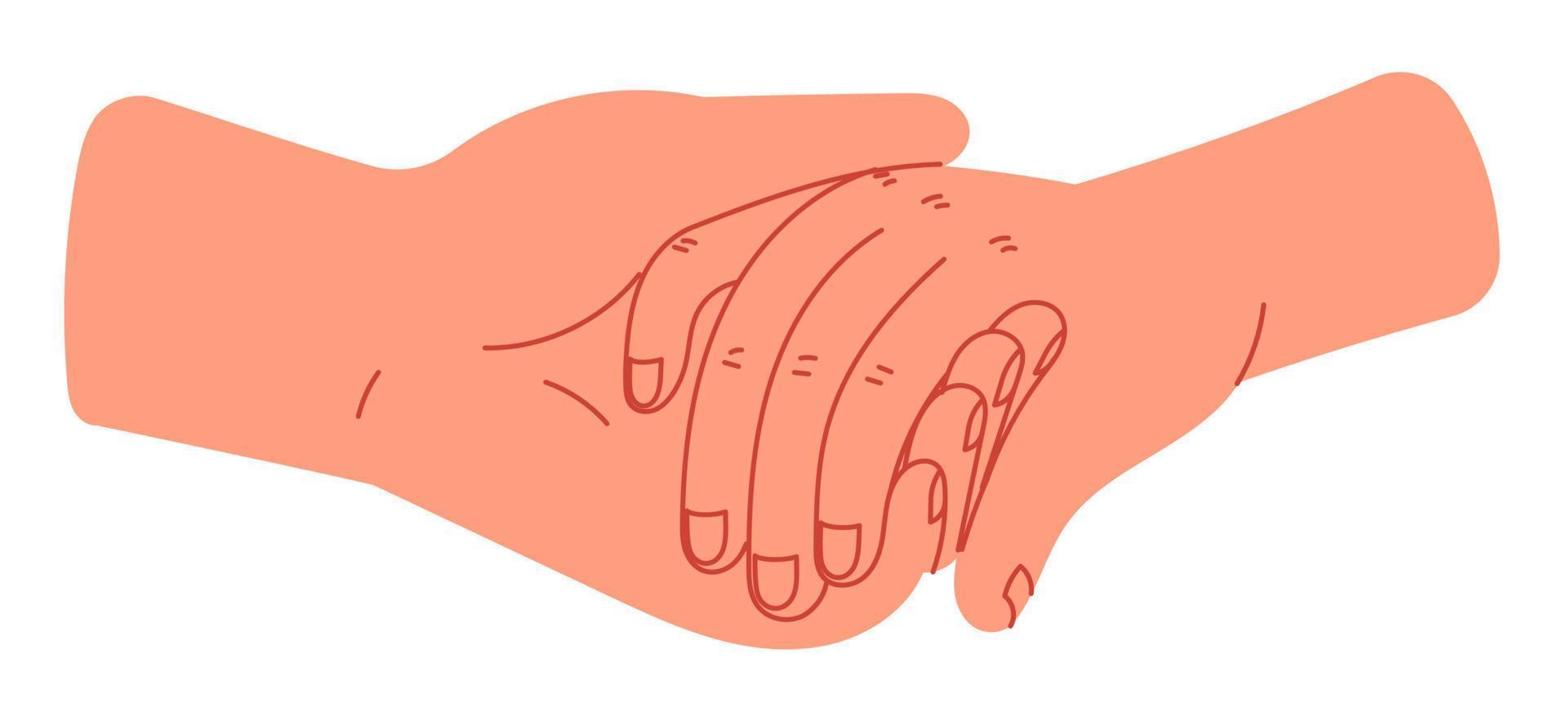 Hand holds the hand symbolizing care and help. vector