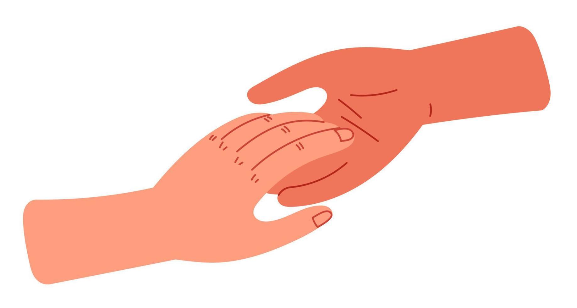 Hand reaches out to hand. Protection charity support vector