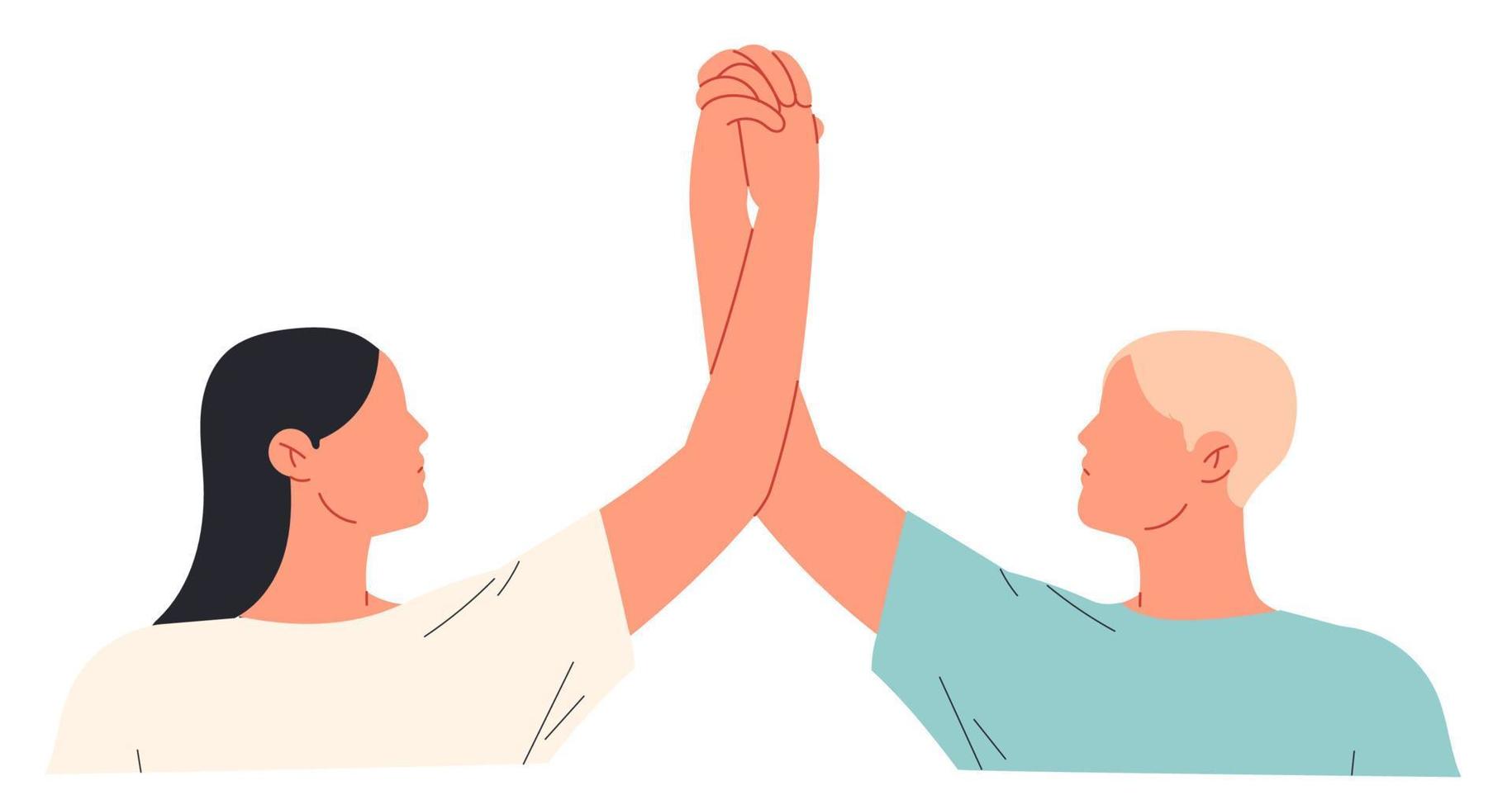 Hands of man and woman holding each other showing unity and togetherness. vector