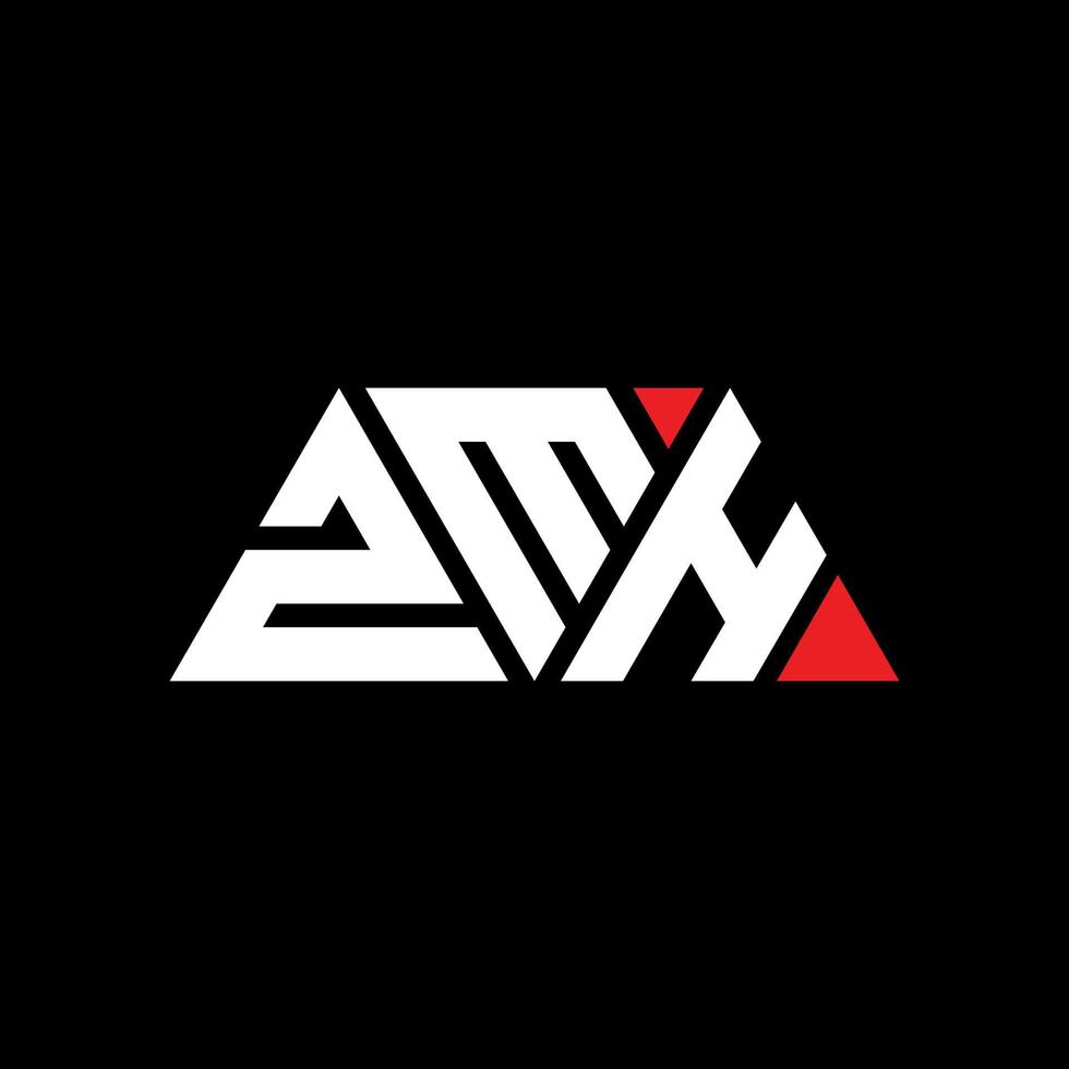ZMH triangle letter logo design with triangle shape. ZMH triangle logo design monogram. ZMH triangle vector logo template with red color. ZMH triangular logo Simple, Elegant, and Luxurious Logo. ZMH
