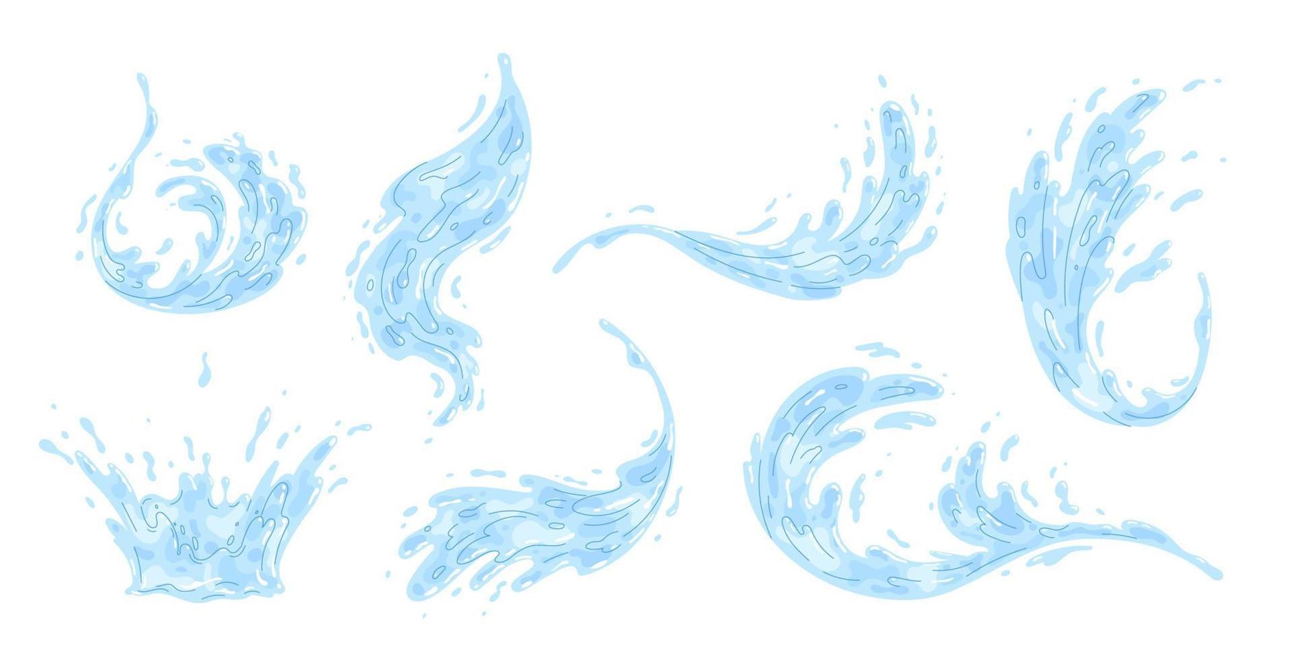 salpicaduras de agua, varias formas de olas. ilustración vectorial vector