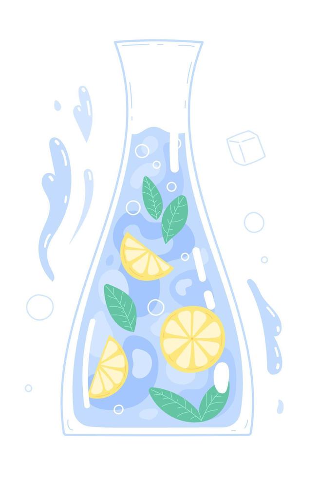 Pure drinking water with lemon in glass carafe vector