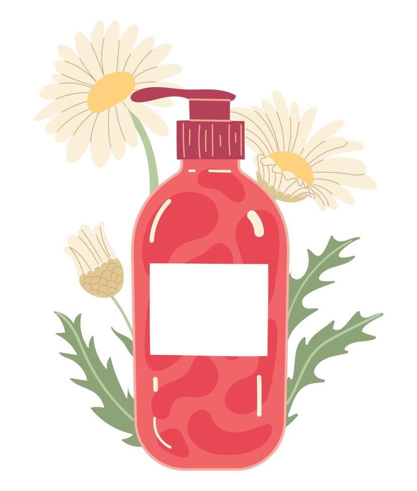 Shampoo or liquid soap in a bottle with a dispenser. vector