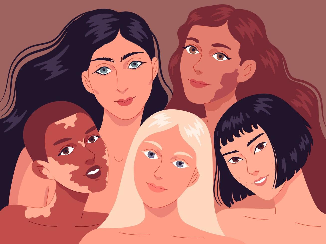 Portrait of young women with different skin types vector