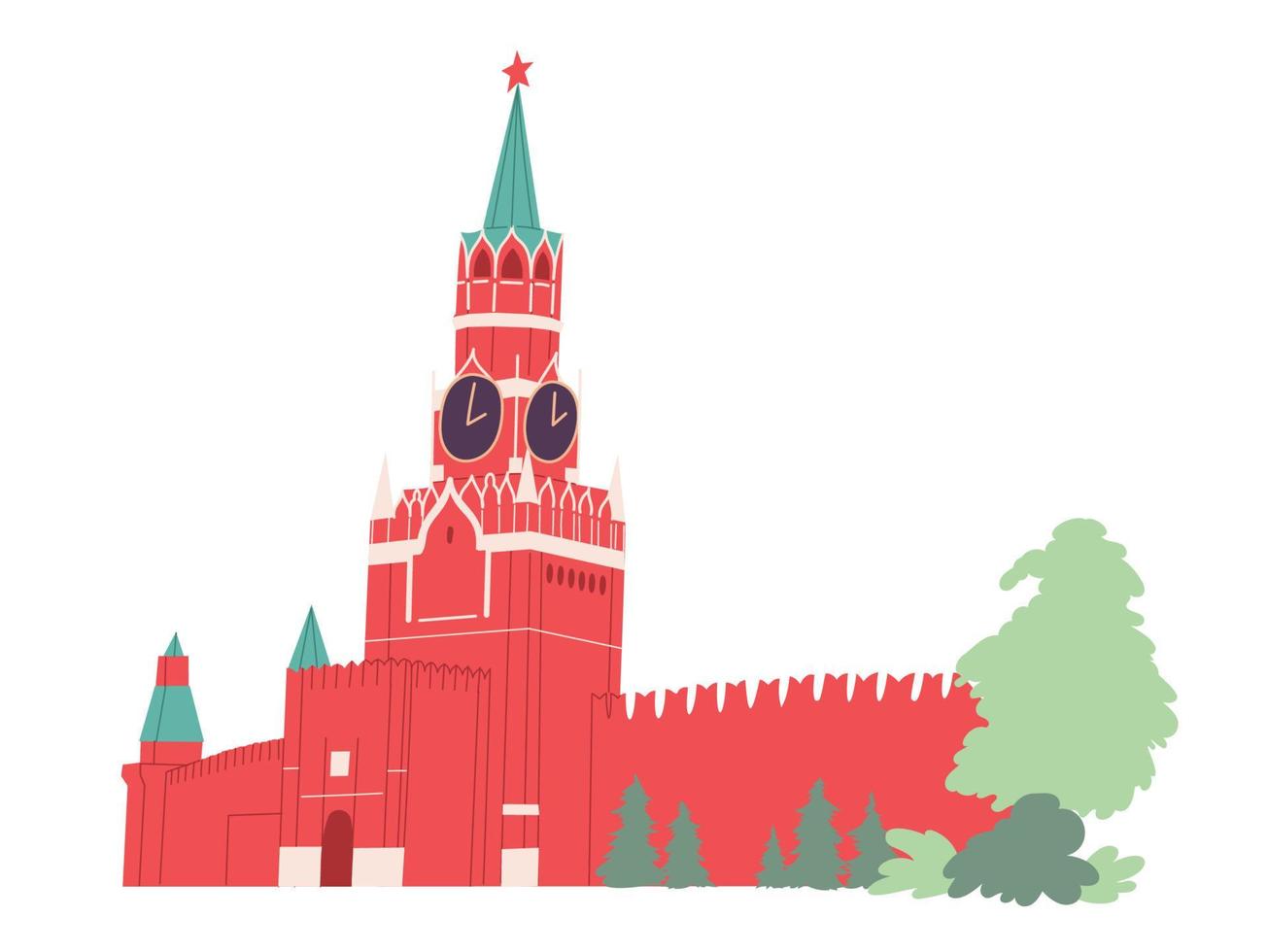 torre spasskaya kremlin de moscú. plaza roja de rusia vector