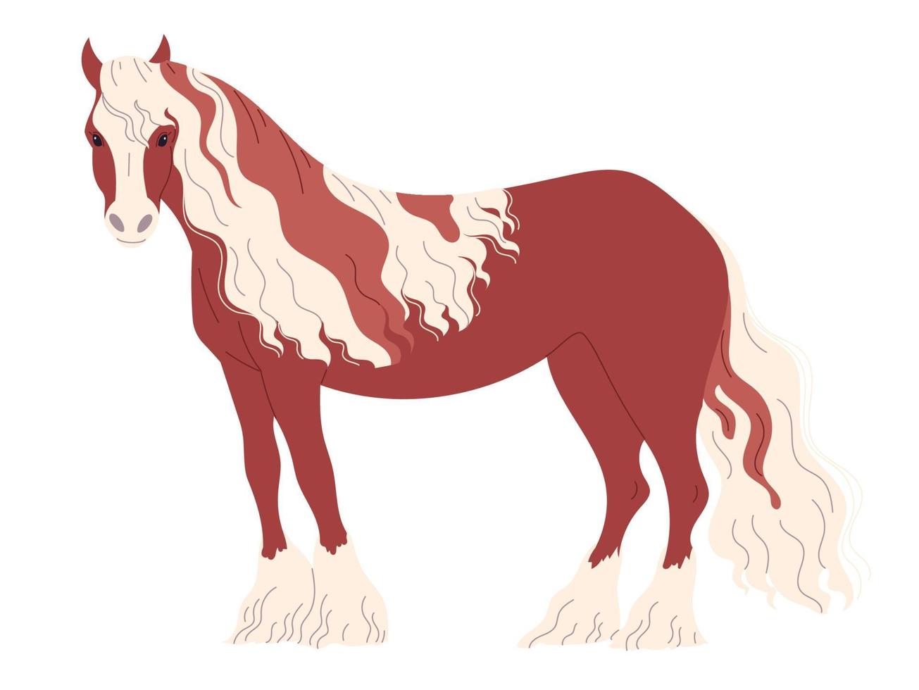 Red-brown horse with a two-color long mane. vector